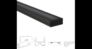Aluminium led strip profiel zwart opbouw 2M - breed en laag - compleet met afdekkap - Led profiel opbouw - Led profiel zwart