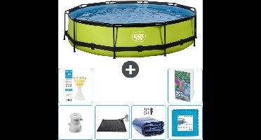 EXIT Rond Lime Frame Zwembad - 360 x 76 cm - Inclusief Pomp - Solar Mat - Solarzeil - Vloertegels - 7-delig