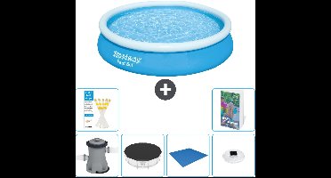Bestway Rond Opblaasbaar Fast Set Zwembad - 366 x 76 cm - Blauw - Inclusief Pomp - Afdekzeil - Grondzeil - Verlichting - 7-delig