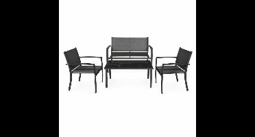 HI Loungeset voor Buiten - 2 stoelen + tafel en bank - Tuinset - Tuinbank -Tuinstoelen - Balkonset -Terrasset - zwart