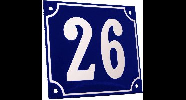 Emaille huisnummer blauw/wit groot nr. 26 18x15cm