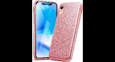 Hoesje geschikt voor Apple iPhone Xr Hoesje Glitters Siliconen TPU Case Rose Goud - BlingBling Cover van iCall