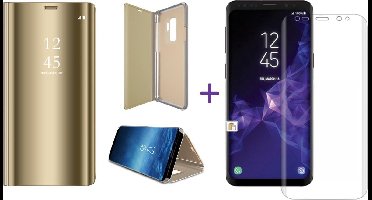 Hoesje geschikt voor Samsung Galaxy S9 - Screen Protector PET - Book Case Spiegel Goud & Screenprotector