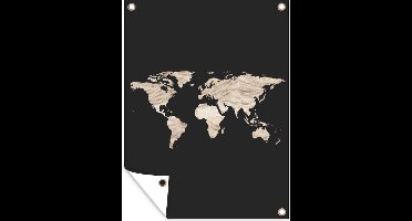 Tuin decoratie Wereldkaart - Beige - Zwart - 30x40 cm - Tuindoek
