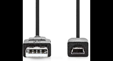 USB-Kabel - USB 2.0 - USB-A Male - USB Mini-B 5-Pins Male - 480 Mbps - Vernikkeld - 2.00 m - Rond - PVC - Zwart - Envelop