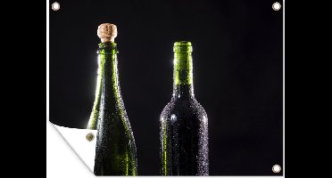 Tuinschilderij Champagnefles en een wijnfles - 80x60 cm - Tuinposter - Tuindoek - Buitenposter