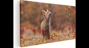 Artaza Canvas Schilderij Vos in het Bos tussen de Bladeren - 60x30 - Foto Op Canvas - Canvas Print