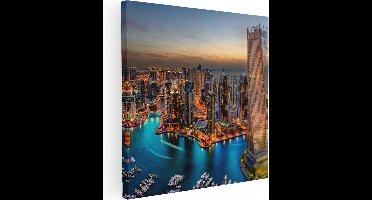 Artaza Canvas Schilderij Dubai Haven met de Stad - 90x90 - Groot - Foto Op Canvas - Canvas Print