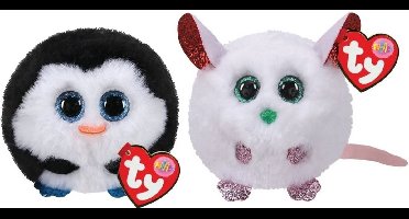Ty - Knuffel - Teeny Puffies - Waddles Penguin & Christmas Mouse