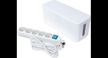 Perel Stekkerdoos met schakelaar en kabelbox, 5 stopcontacten met randaarde (type F), kabel 1.5 m, 3G1.5, wit
