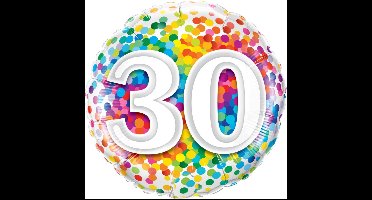 Qualatex - Folieballon - Regenboog confetti - 30 jaar - Zonder vulling - 43cm