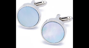 Manchetknopen - Rond Zilver met Blauw Parelmoer