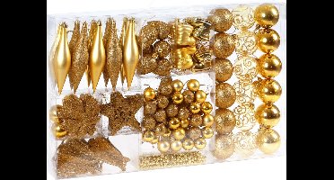 Deuba Kerstboomballen - Set van 102 Kunststof Ø3-6cm - Mat Glanzend Goud