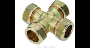 Bonfix knelkoppeling - Kruisstuk - 22mm x 15mm x 22mm x 15mm - Messing
