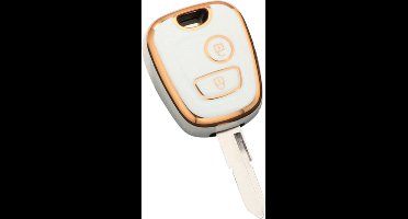 Zachte TPU Sleutelcover - Geschikt voor Toyota Aygo / Citroën C1 / Peugeot 107 - Wit Goud Metallic - Sleutel Hoesje Cover Geschikt voor Peugeot 107 / 107 / 206 / 207 / 306 / 307 / 406 / 407 - Randen Goud - Auto Accessoires