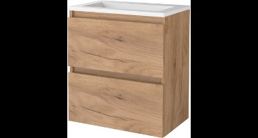 Basic Start 39 badmeubelset met greeploze wastafelonderkast met 2 lades en acryl wastafel zonder kraangaten 60 x 39 cm, whisky oak