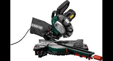 Parkside Kap- en verstekzaag 2000 W - Toerental: 0 - 4800 tpm - Verstekhoek: -45 - 45° - Traploos Kantelbare Zaagkop (0° tot 45°) - Verstek continu of met vast hoeken in te stellen - Eenvoudig hanteerbare afkortzaag