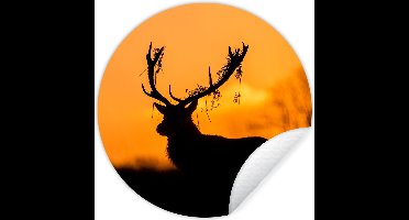 WallCircle - Muurstickers - Behangcirkel - Hert - Oranje - Silhouet - Dieren - Natuur - ⌀ 30 cm - Muurcirkel - Zelfklevend - Ronde Behangsticker