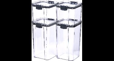 Krumble Voorraadpotten set van 4 - 700 ml + 700 ml + 1300 ml + 1300 ml - Vershouddoos - Voorraadbussen - Met deksel - Opbergpotten - Kunststof - Transparant - Zwart