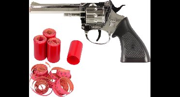 Cowboy speelgoed revolver/pistool - metaal - 100 schots platte plaffertjes - met 2400 shots set