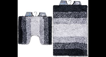 Wicotex - Badmat set met Toiletmat - WC mat met uitsparing regenboog Zwart - Antislip onderkant