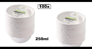 100x Schaal van suikerrietpulp next generation 200ml wit - salade BBQ fruit kom verse gerechten