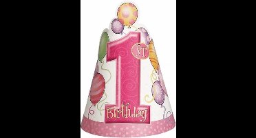 Haza Original Feesthoedjes Eerste Verjaardag Roze 8 Stuks