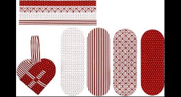 Gevlochten harten, afm 14,5x10 cm,  120 gr, wit, rood, 8sets