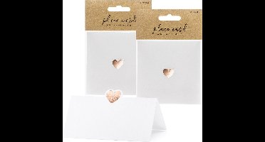 PartyDeco naamkaartjes/plaatskaartjes Lief - Bruiloft - rosegoud/wit - 50x - 10 x 5 cm