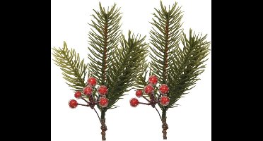 Decoris Kersttakken/dennentakken - 2x - groen met bessen - 21.5 cm