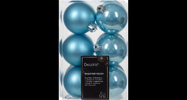 Decoris kerstballen - 24x - 6 cm - kunststof - ijsblauw / suiker blauw