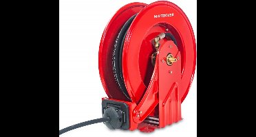 Haspel Vet 15 m ø 1/4 400 bar Gepoederlakt staal met automatische oprol en vaste muurbeugel MW Tools SHV1415