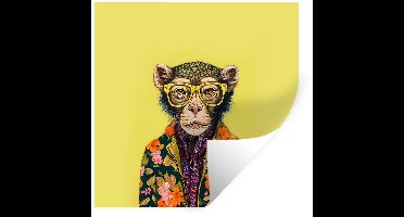 Muurstickers - Sticker Folie - Aap - Dieren - Bril - Design - Bloemen - 30x30 cm - Plakfolie - Muurstickers Kinderkamer - Zelfklevend Behang - Zelfklevend behangpapier - Stickerfolie