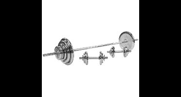 Gorilla Sports Halterset 100 kg - Chroom - Halterstang met Gewichten - 30 mm - Schroefsluiting