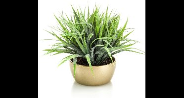 Gras/grasstruik kunstplant 33 cm in gouden pot - Woondecoratie/accessoires - Kunstplanten - Nepplanten - Gras planten in pot