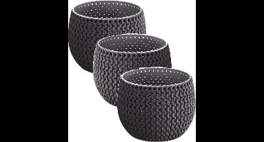 3x Stuks ronde antraciet Splofy kunststof bloempotten/plantenpotten 1,4 liter - 18 cm - binnen/buiten decoratie
