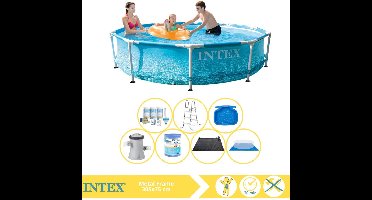 Intex Beachside Metal Frame Zwembad - Opzetzwembad - 305x76 cm - Inclusief Onderhoudspakket, Filter, Grondzeil, Solar Mat, Trap en Voetenbad