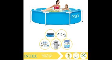 Intex Metal Frame Zwembad - Opzetzwembad - 244x51 cm - Inclusief Afdekzeil, Onderhoudspakket, Zwembadpomp, Filter en Stofzuiger