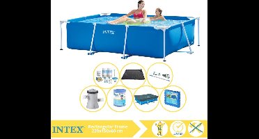 Intex Rechthoekig Frame Zwembad - 220 x 150 x 60 cm - Blauw - Inclusief Afdekzeil - Onderhoudspakket - Zwembadfilterpomp - Filter - Stofzuiger - Solar Mat - Vloertegels - 8-delig