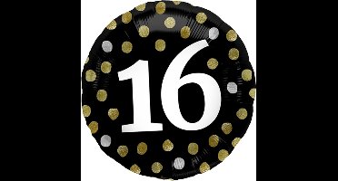 Folat - Folieballon Glossy Black 16 jaar - 45 cm