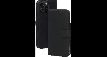 Mobiparts MagSafe Portemonnee/Boekhoesje geschikt voor Apple iPhone 16 Pro Max - Echt Leer - Magnetische Sluiting - Ruimte voor drie pasjes - Microvezel voering - Zwart