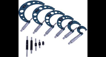 6-delige set analoge buitenschroefmaten 0-25 / 25-50 / 50-75 / 75-100 / 100-125 / 125-150 mm resolutie 0,01 mm MW Tools MMS6150