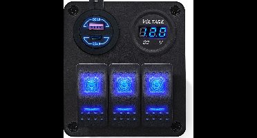 ProRide Schakelpaneel 12V voor Auto/Boot - USB Lader 3 Poorten met Voltmeter - QC3.0 - DS2085B - 3 Schakelaars