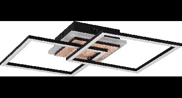 LED Plafondlamp - Plafondverlichting - Torna Goron - 25W - Aanpasbare Kleur - Afstandsbediening - Dimbaar - Vierkant - Mat Zwart - Hout