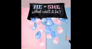MikaMax - Gender Reveal Balloon Bag Kit - 18 blue, 18 pink balloons - 22m lint -