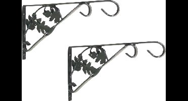 3x stuks muurhaak / plantenhaak antraciet met bladeren - geplastificeerd verzinkt staal - 20 x 35 cm - hanging basket haak