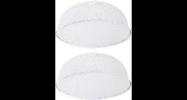 Cosy @ Home Metalen vliegenkap/voedselkap - Set van 2x stuks - wit - rond - Dia 35 cm - Afdekkappen/vliegenkappen