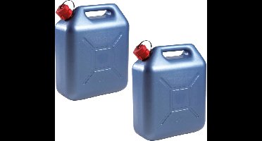 EDA Kunststof jerrycan blauw voor brandstof - 2x stuks - L36 x B17 x H44 cm - 20 liter - benzine / diesel