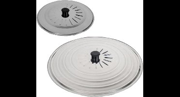Gerimport Set 2x stuks universele spatdeksels - pannendeksels - rvs - met stoomuitlaat - Dia 22 en 34 cm