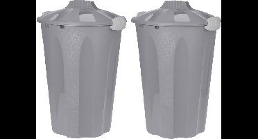 2x stuks kunststof wasmanden met deksel rond grijs 40 liter - Wasmanden/wasgoedmanden - Huishouden
